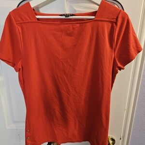 Ralph Lauren Cotton Square Neck 3/4 Sleeve Gold Button Details Red Blouse